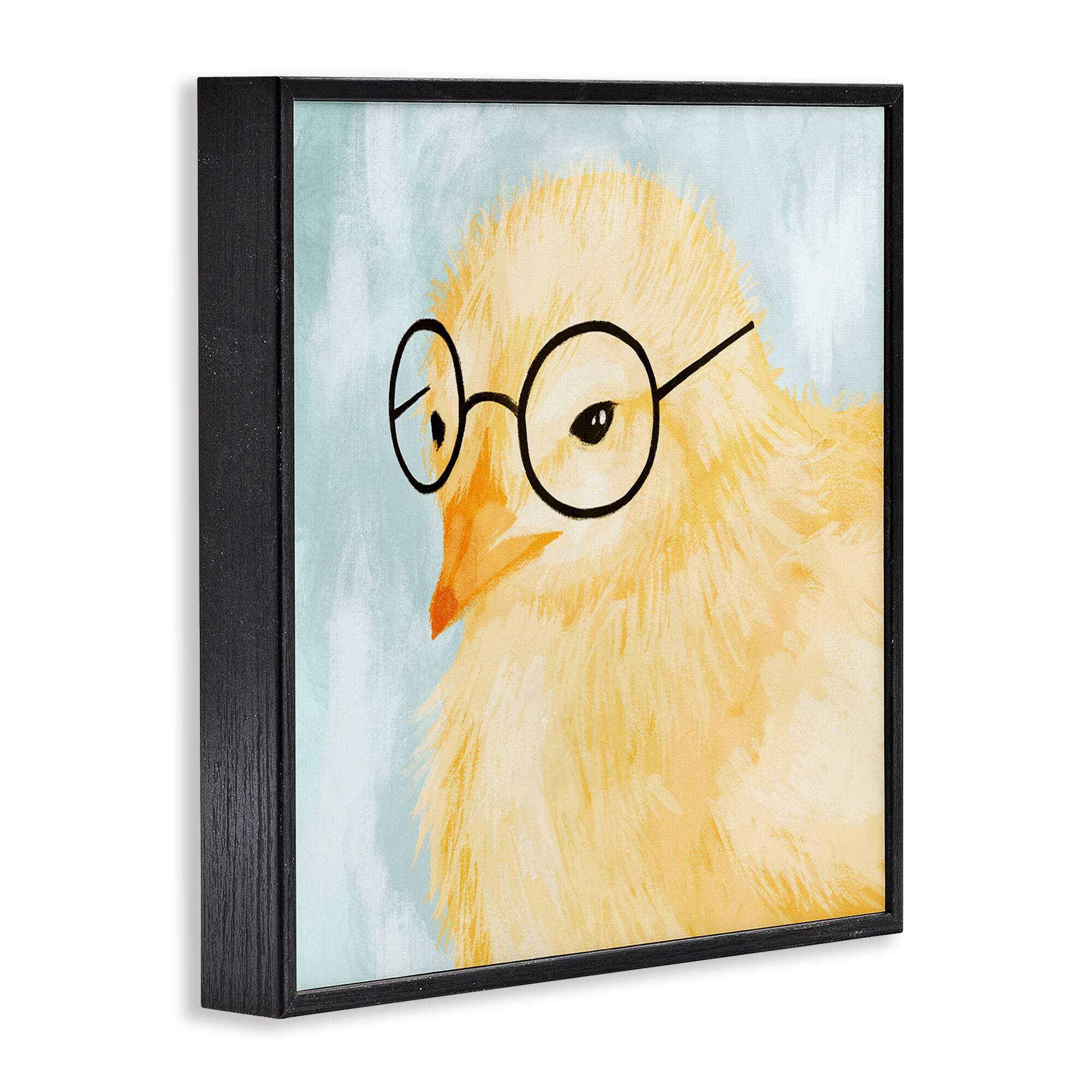 Stupell Industries Easter Chick Yellow Bird Black Glasses Animal Portrait Framed Giclee Art